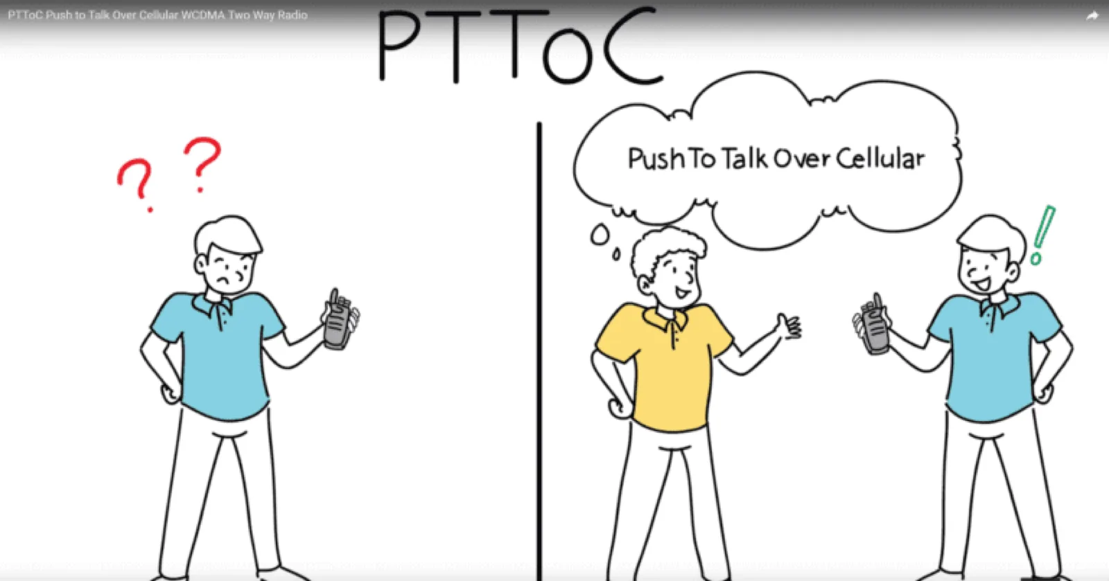Still from the iPTT explainer video introducing PTToC, push-to-talk over cellular WCDMA two-way radio