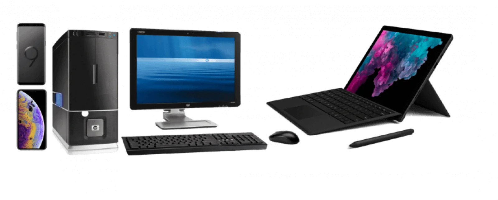 Smartphones, a desktop PC with monitor and keyboard, and a tablet: the range of devices iPTT push-to-talk runs on