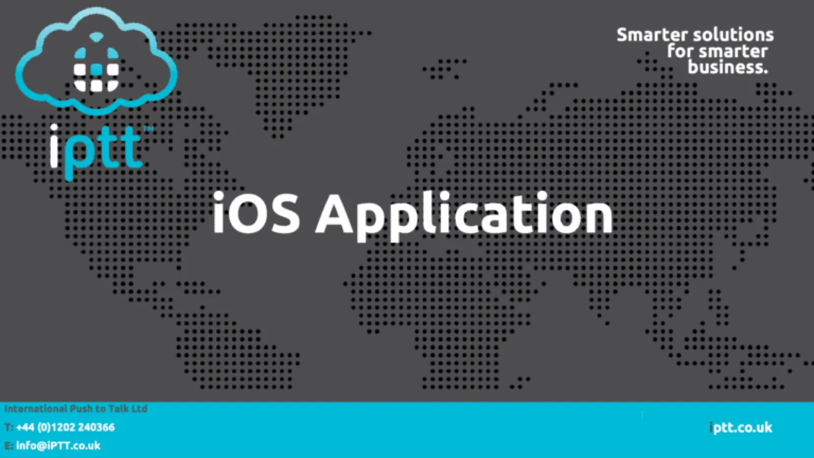 Cover of the iPTT iOS Application user guide, with the iPTT cloud logo over a dotted world map